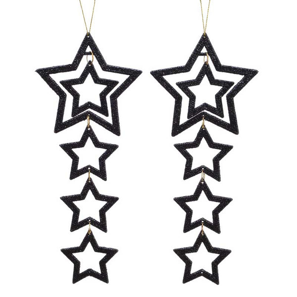 Decoris Hanging Glitter Star Decoration (Pack of 2) - Black image