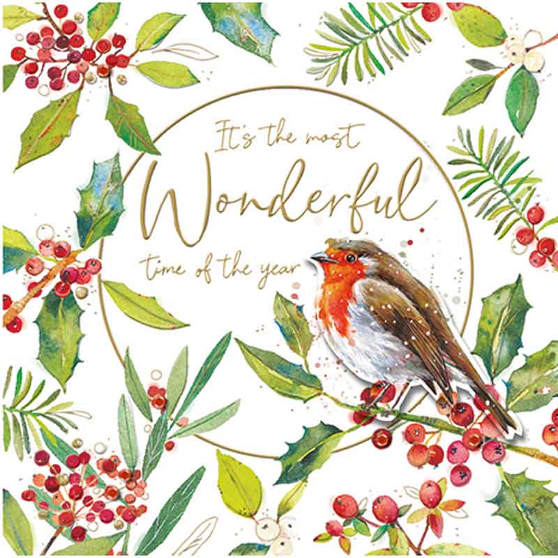 Ling Design Luxury Christmas Cards - Little Red Robin (Pack of 5) image 0