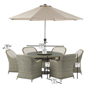 Bramblecrest Monte Carlo 6 Seat Garden Dining Set with Round Table, Parasol & Base image 5
