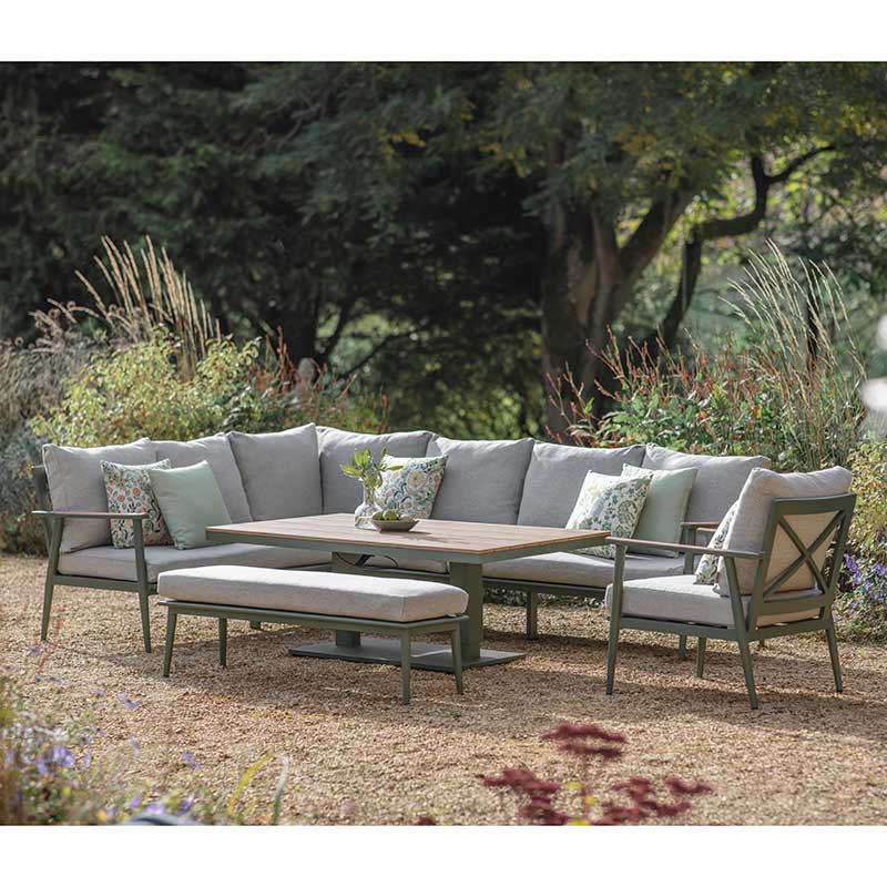 Bramblecrest RHS Wisley L-Shaped Corner Sofa Set in Sage with Rectangular Height Adjustable Table, Long Right image 0