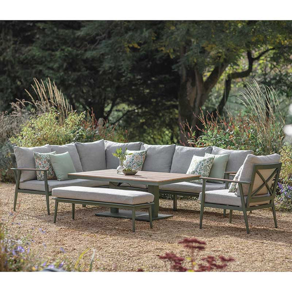 Bramblecrest RHS Wisley L-Shaped Corner Sofa Set in Sage with Rectangular Height Adjustable Table, Long Right image 1