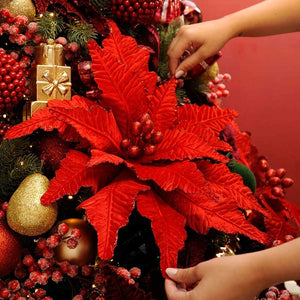 Festive Giant Red Velvet Poinsettia Stem (68cm) image 0