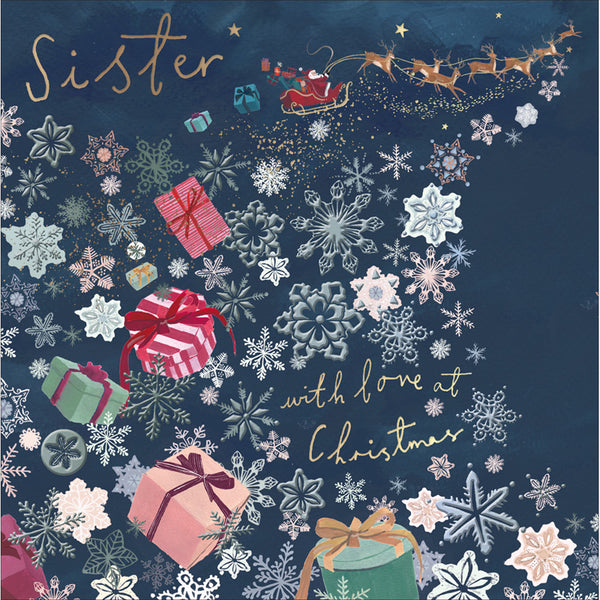 Woodmansterne Santa & Snowflakes Sister Christmas Card image 0
