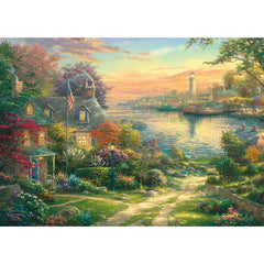 Gibsons Thomas Kinkade New England Harbour 1000 Piece Jigsaw Puzzle image 0