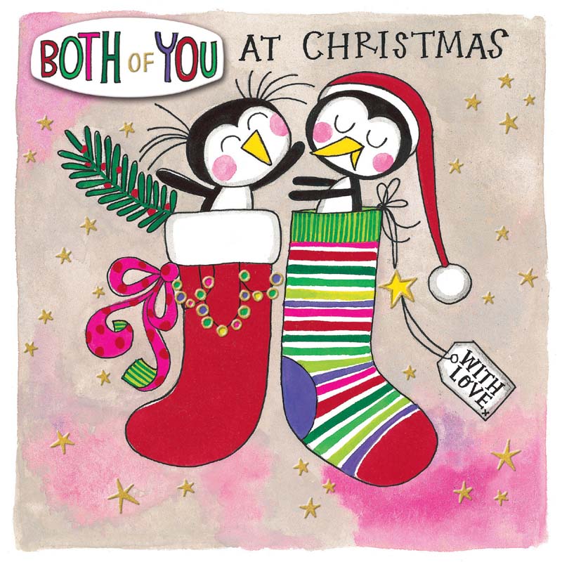 Rachel Ellen Both of You with Penguins In Stockings Christmas Card image 0