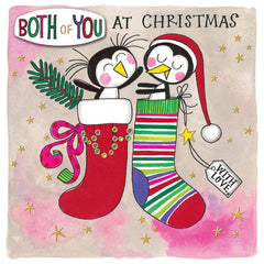 Rachel Ellen Both of You with Penguins In Stockings Christmas Card image 0