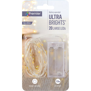 Premier 20 Battery Operated Large LED ULTRABRIGHTS with Timer - Warm White image 0