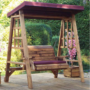 Charles Taylor Dorset Wooden 2 Seater Swing Seat with Burgundy Canopy (Requires Assembly) image 0