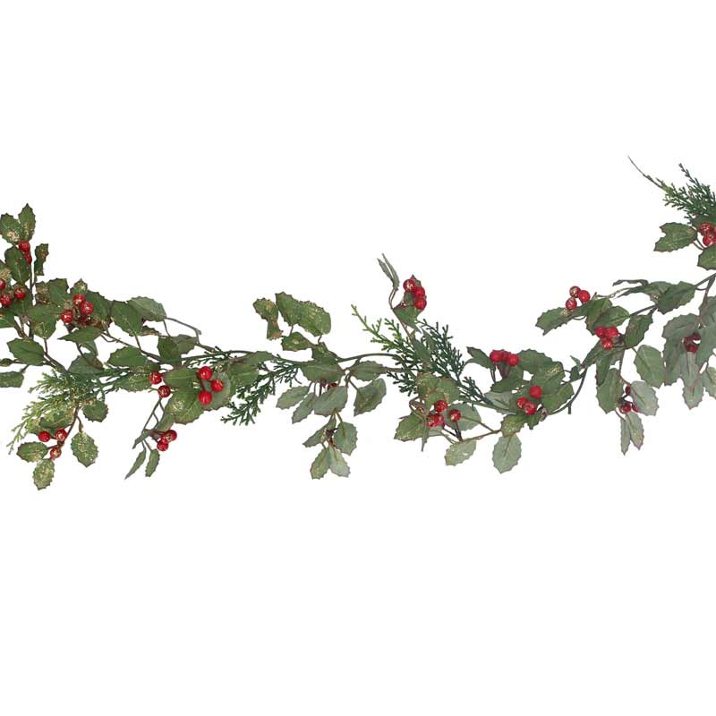 Gisela Graham Glittered Holly & Fir Garland image 0