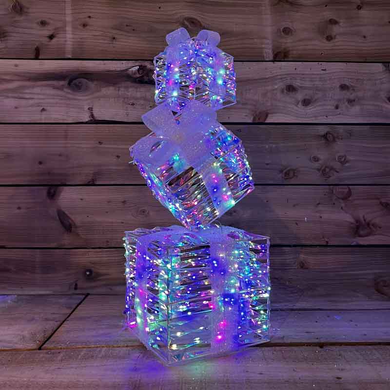 Festive Lit Rainbow Twist Present Stack image 0