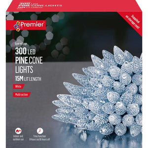 Premier 300 Multi-Action LED Pinecone Lights with Timer - White image 1