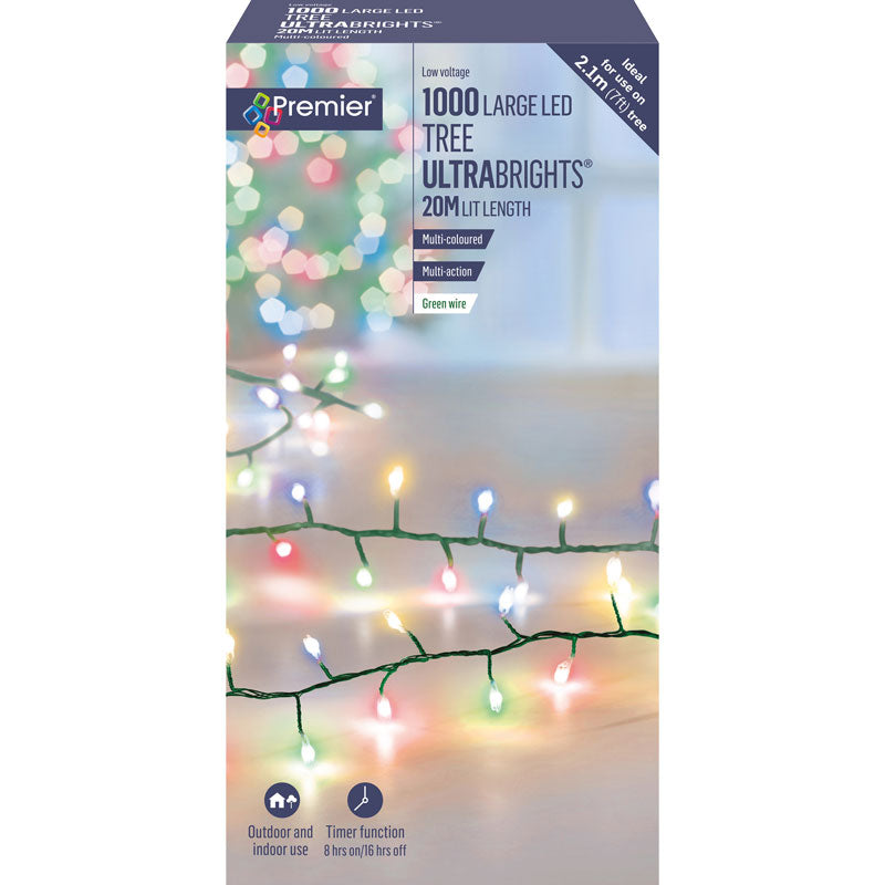 Premier 1000 Multi-Action Large LED TREE ULTRABRIGHTS with Timer - Multi-Coloured image 0