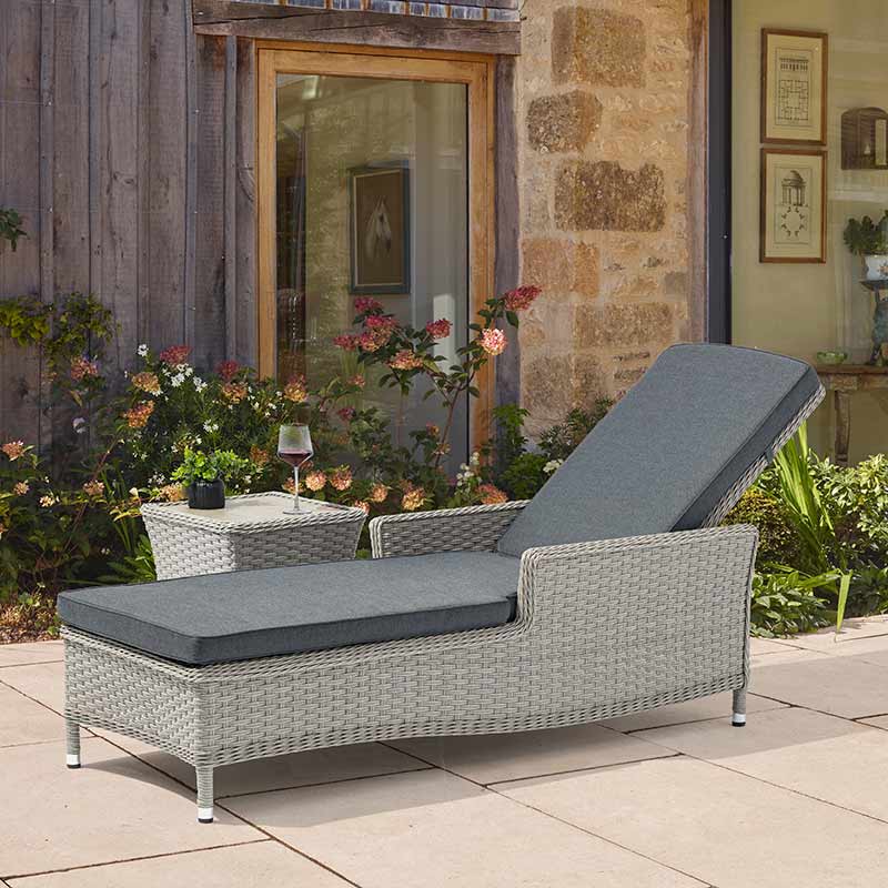 Bramblecrest Wentworth Pewter Rattan Sun Lounger with Side Table image 0