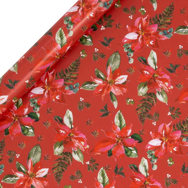 Glick Red Perfect Poinsettia Gift Wrap (4m) image 0