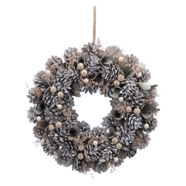 Festive White Pinecone & Gold Berry Wreath image 0