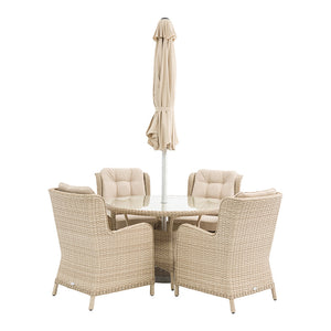 Bramblecrest Somerford 4 Seat Round Garden Dining Set in Sandstone Rattan with Parasol &amp; Base image 4