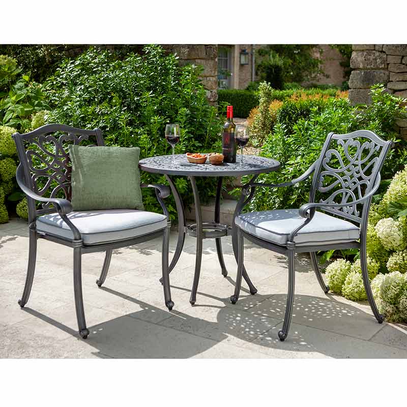 Hartman Capri Metal Bistro Set in Antique Grey with Platinum Cushions image 0