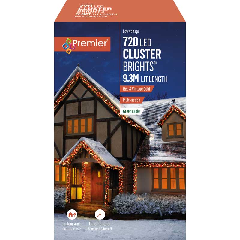 Premier 720 Multi-Action LED CLUSTERBRIGHTS with Timer - Red & Vintage Gold image 0