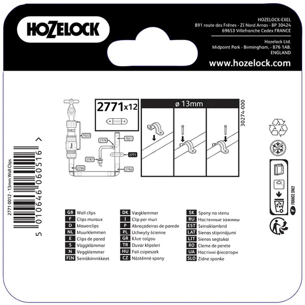 Hozelock 13mm Wall Clips (Pack of 12) image 1