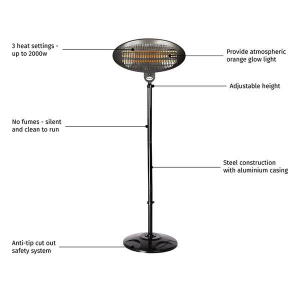 La Hacienda Black Quartz Adjustable Standing Heater image 3
