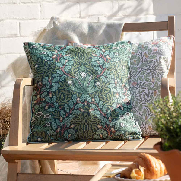 Morris & Co Multi Acorn Piped Outdoor Cushion, 45 x 45cm - Thyme / Forest image 3
