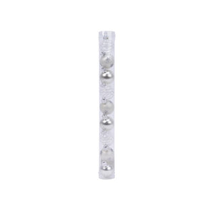 Decoris Shatterproof Baubles in White & Silver (Pack of 9) image 0
