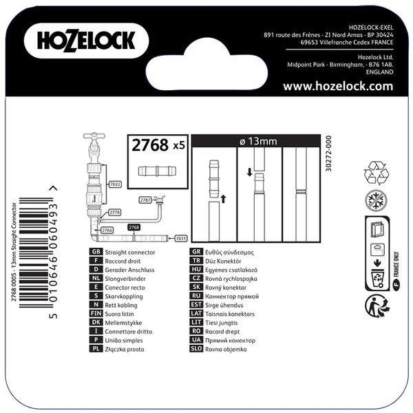 Hozelock Straight Connector 13mm (Pack of 5) image 2
