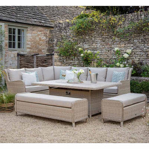 Bramblecrest Chedworth L-Shape Sofa in Sandstone Rattan with Firepit Table &amp; 2 Benches image 3
