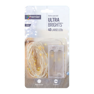 Premier 40 Battery Operated Large LED ULTRABRIGHTS with Timer - White image 0