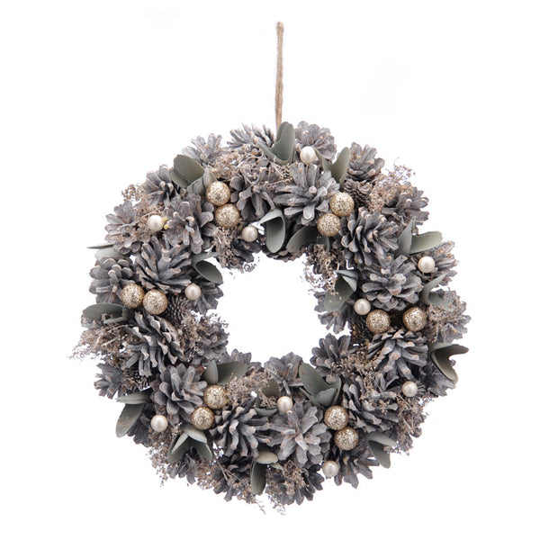Festive White Pinecone & Gold Berry Wreath - 30cm image
