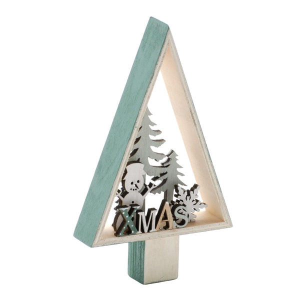 Festive Wooden Tree with Snowman image 0