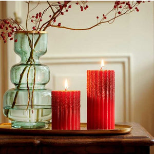 Decoris Red Glitter Ribbed Pillar Candle image 0
