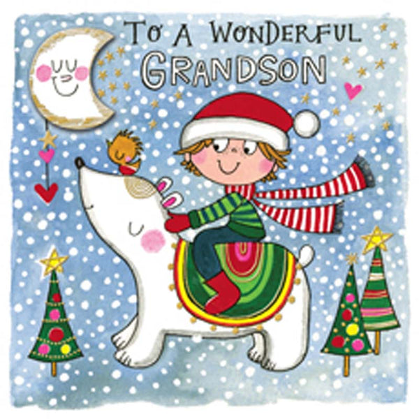 Rachel Ellen Wonderful Grandson with Boy on Polar Bear Christmas Card image 0
