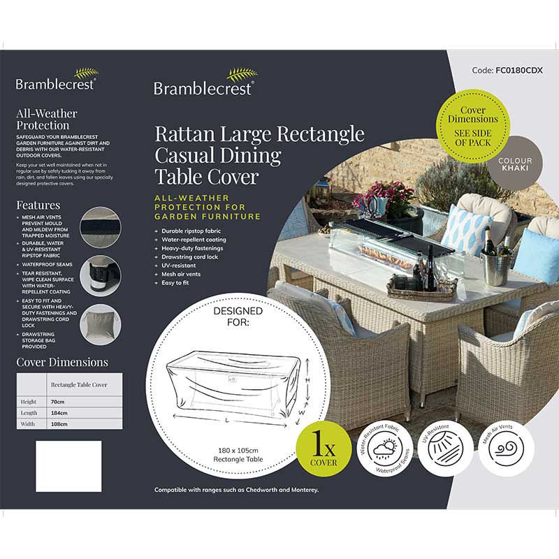 Bramblecrest Cover for Rattan Rectangular 180cm x 105cm Casual Firepit Table image 0