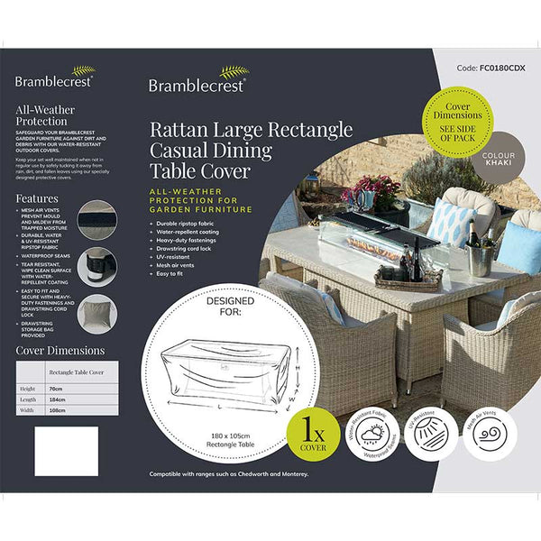 Bramblecrest Cover for Rattan Rectangular 180cm x 105cm Casual Firepit Table image 1