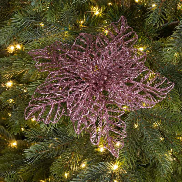 Everlands Pink Glitter Poinsettia Clip image 3