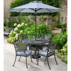 Hartman Capri 4 Seat Round Garden Dining Set in Antique Grey with Parasol &amp; Base image 0