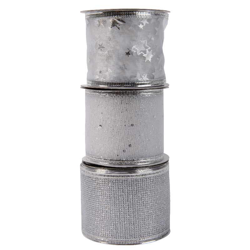 Decoris Silver Glitter Ribbon (Assorted Designs) image 0