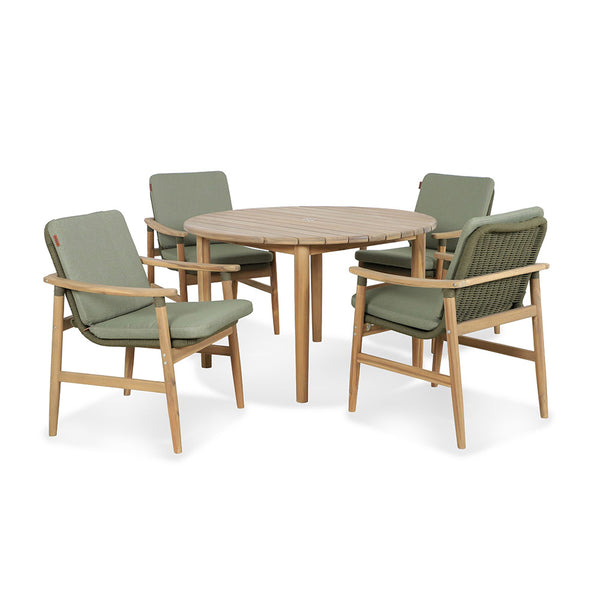 Kettler Meadow 4-Seat Wood & Rope Dining Set with 120cm Round Table, 3m Parasol & Base image 8