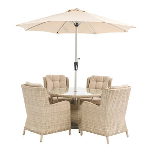 Bramblecrest Somerford 4 Seat Round Garden Dining Set in Sandstone Rattan with Parasol &amp; Base image 3
