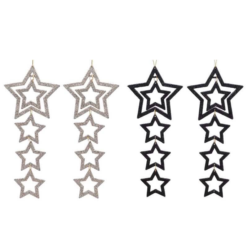 Decoris Hanging Glitter Star Decoration (Pack of 2) image 0