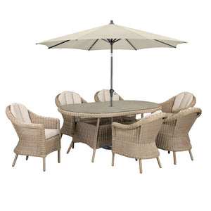 Orchard Life Bramley 6 Seat Outdoor Dining Set in Oatmeal Weave with Parasol image 4