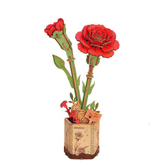 Robotime Red Carnation DIY Wooden Flower 3D Puzzle image 0