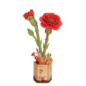 Robotime Red Carnation DIY Wooden Flower 3D Puzzle image 0