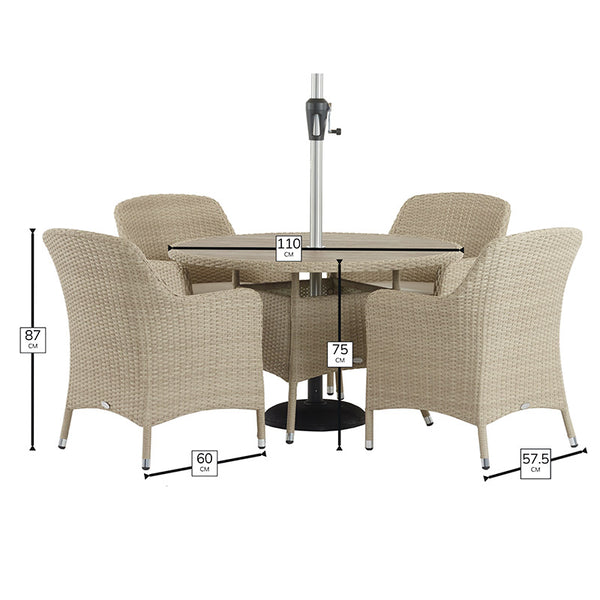 Bramblecrest Tetbury 4 Seat Round Outdoor Dining Set in Nutmeg Weave with Parasol & Base image 9