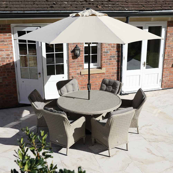Orchard Life Victoria 6 Seat Dining Set with 140cm Round Table, 3m Parasol & Base