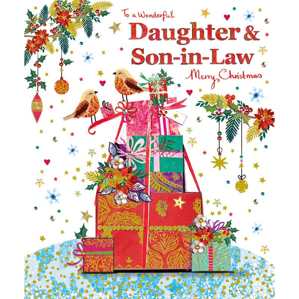 Paper Rose Daughter & Son-In-Law Present Stack Christmas Card image 0