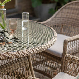 Bramblecrest RHS Rosemoor 4 Seat Round Rattan Garden Dining Set with 2.5m Parasol &amp; Base image 2