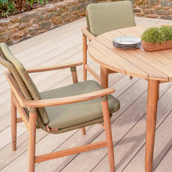 Kettler Meadow 4-Seat Wood & Rope Dining Set with 120cm Round Table, 3m Parasol & Base image 4