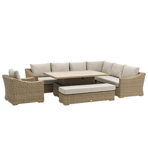 Bramblecrest Fairford L-Shaped Modular Sofa Set in Walnut Rattan with Piston Adjustable Table, Bench &amp; Sofa Chair image 9
